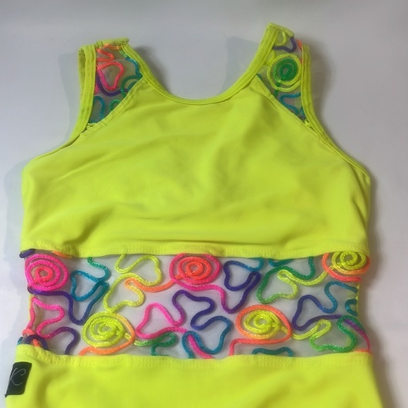 Kandi Kouture XL leotard neon yellow cotton candy dance wear costume 10 12 girls - Picture 13 of 16